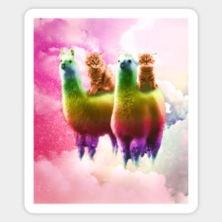 Kitty Cat Riding On Rainbow Llama In Space Sticker